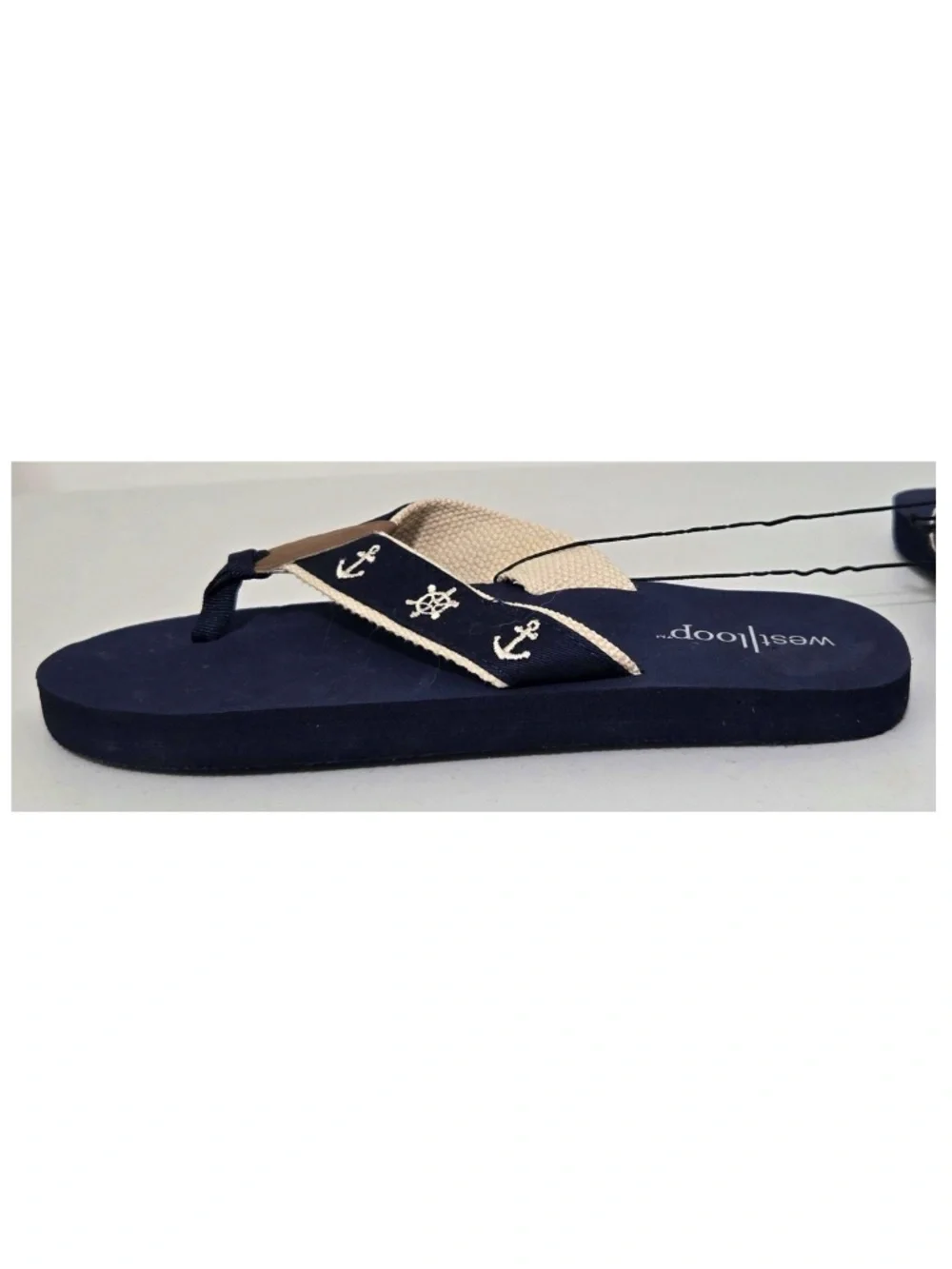 New West Loop Flip Flops Womens Small 5 6 Blue Tan Nautical Sandals Shoes NWT